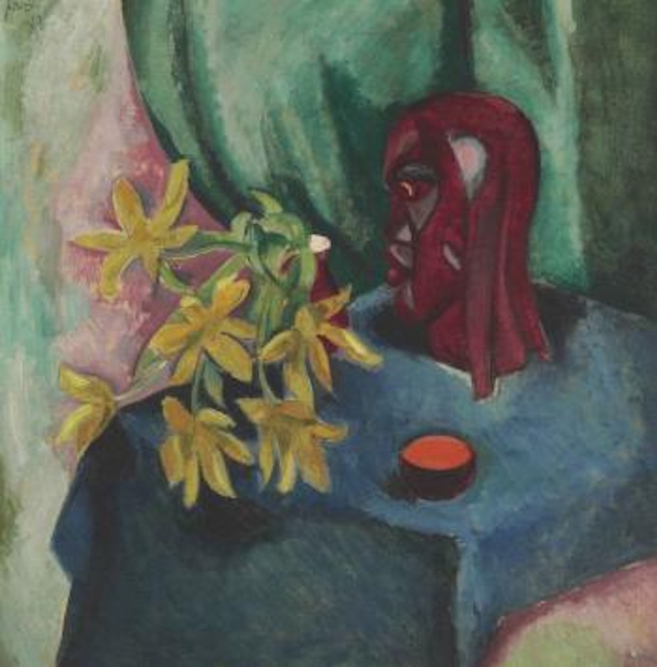 Gelbe Tulpen Mit Holzkopf by Max Pechstein