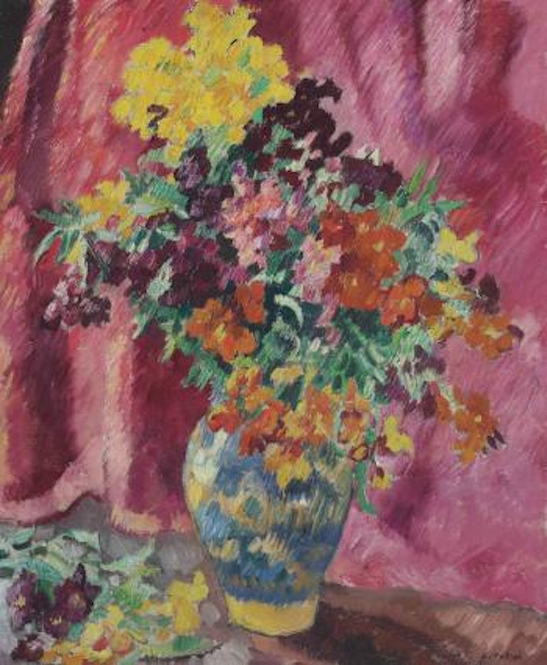 Vase De Fleurs à La Tenture Rose by Louis Valtat