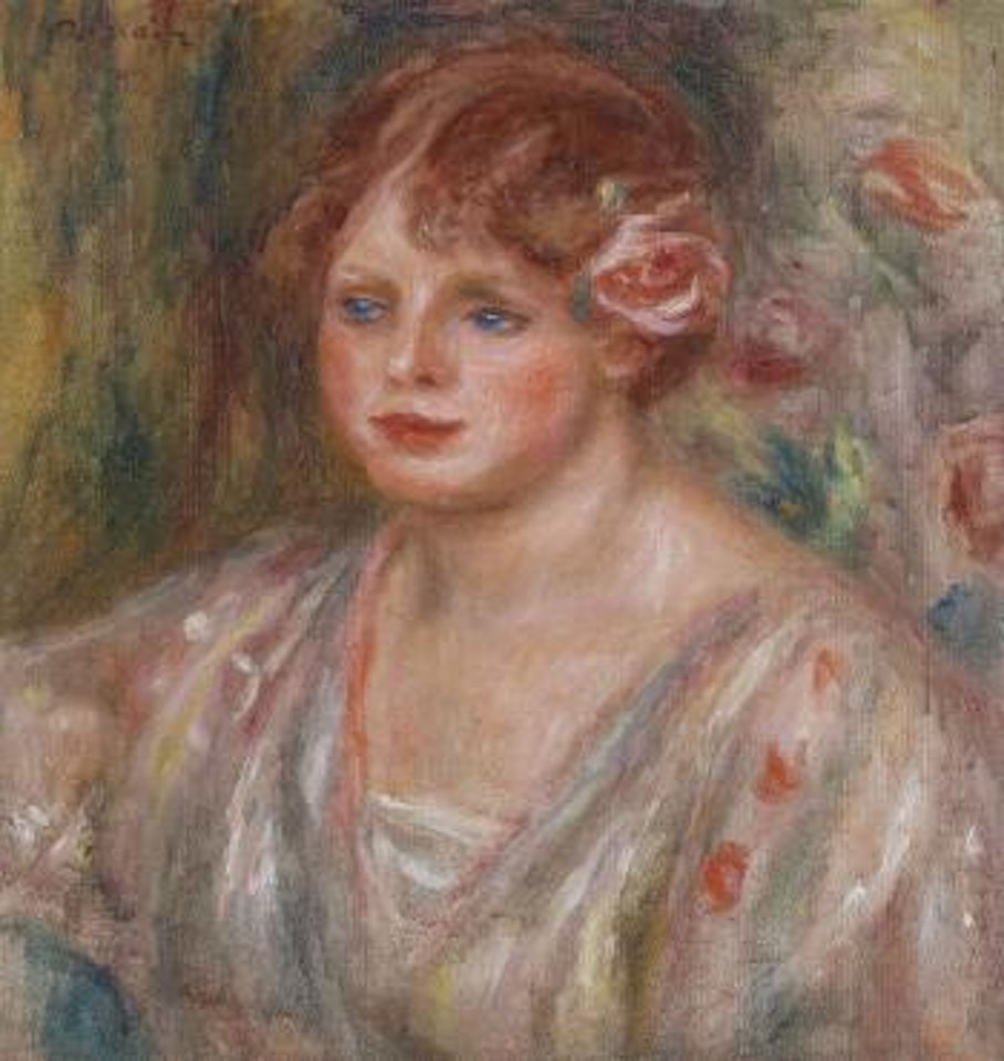 Buste De Femme Blonde, Une Rose Dans Les Cheveux by Pierre-Auguste Renoir