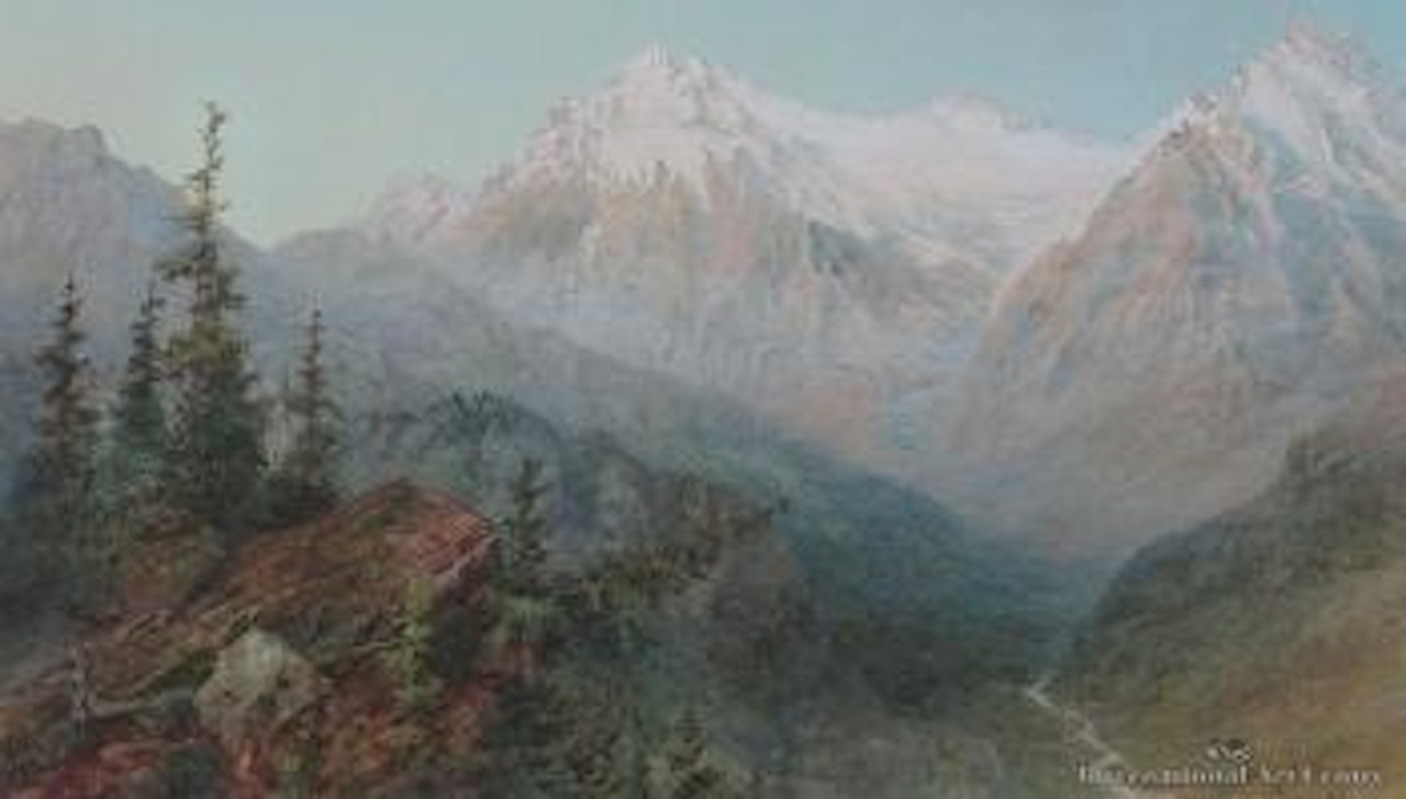 A majestic snow covered mountainscape by Nicholas Chevalier