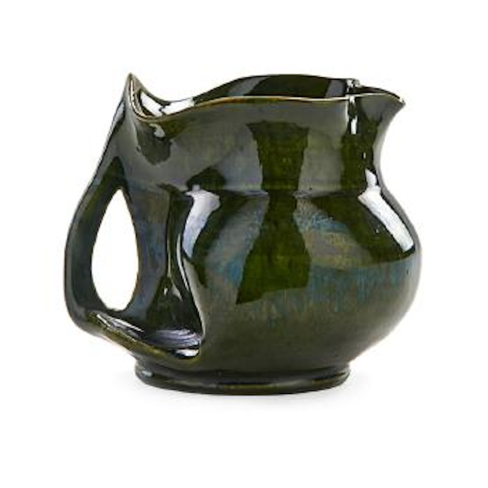 Pinched pitcher with cutout handle by George E. Ohr