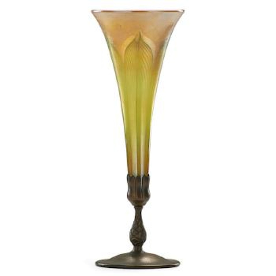 Gold pulled-feather vase by Tiffany Studios