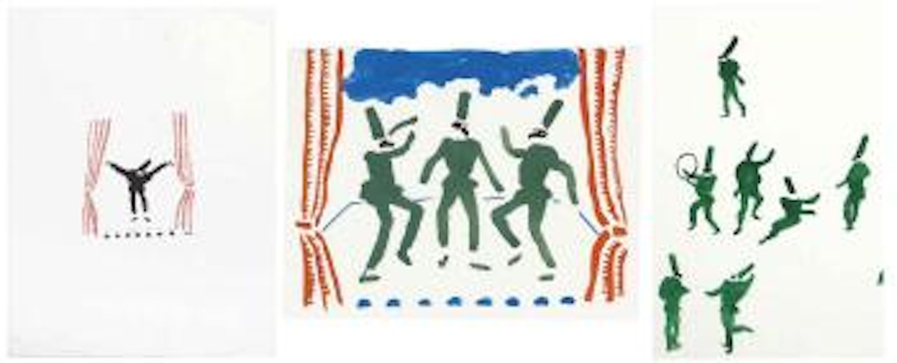 1: Untitled (Pulcinella); 2: Untitled (Three Pulcinellas); 3: Untitled (Pulcinellas) by David Hockney