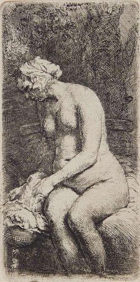 Woman bathing her feet at a brook (Harris 200) by Attributed to Rembrandt Harmensz van Rijn