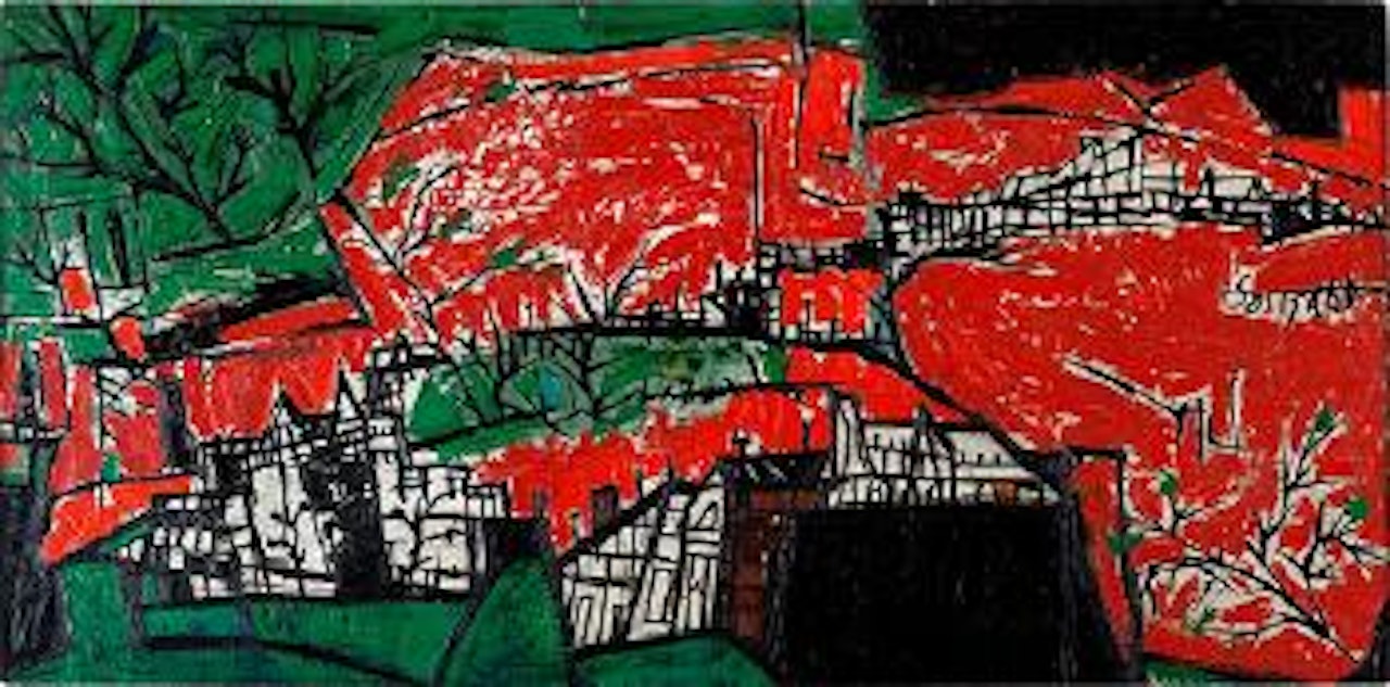 Untitled (Red and green landscape/ Hampstead landscape) by Francis Newton Souza