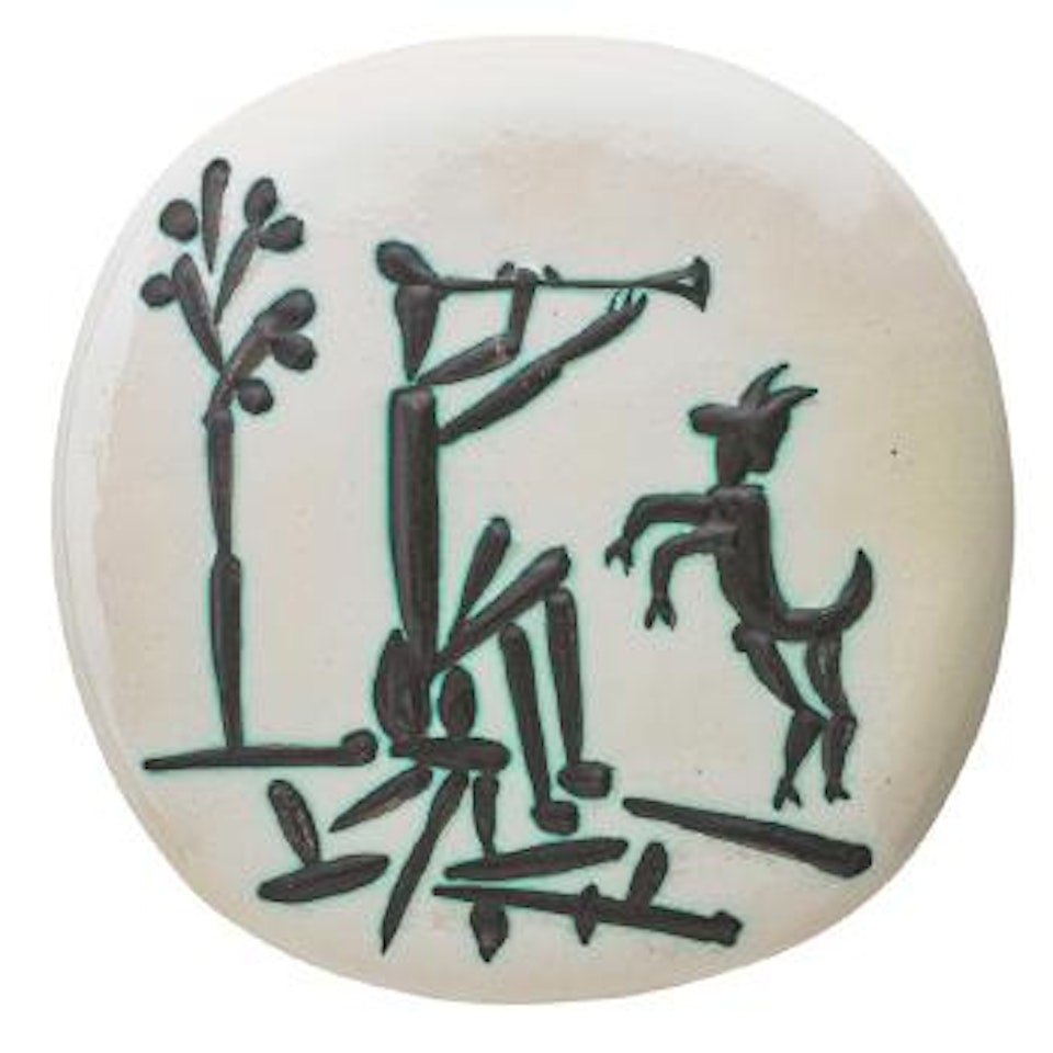 Flute Player And Goat (Joueur De Flute Et Chëvre) plate by Pablo Picasso