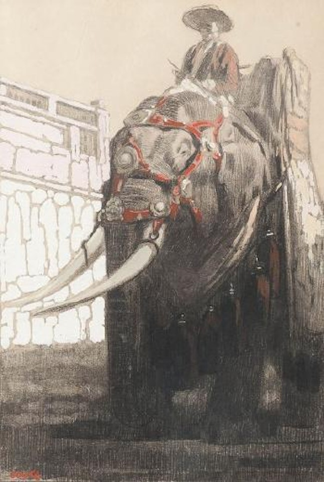 Éléphant caparaçonné et son mahout by Paul Jouve
