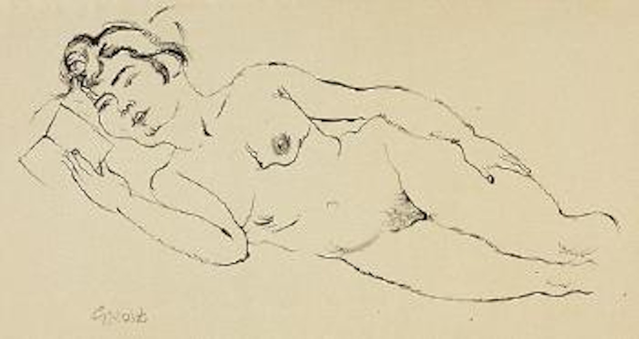 Liegender Akt, lesend by George Grosz