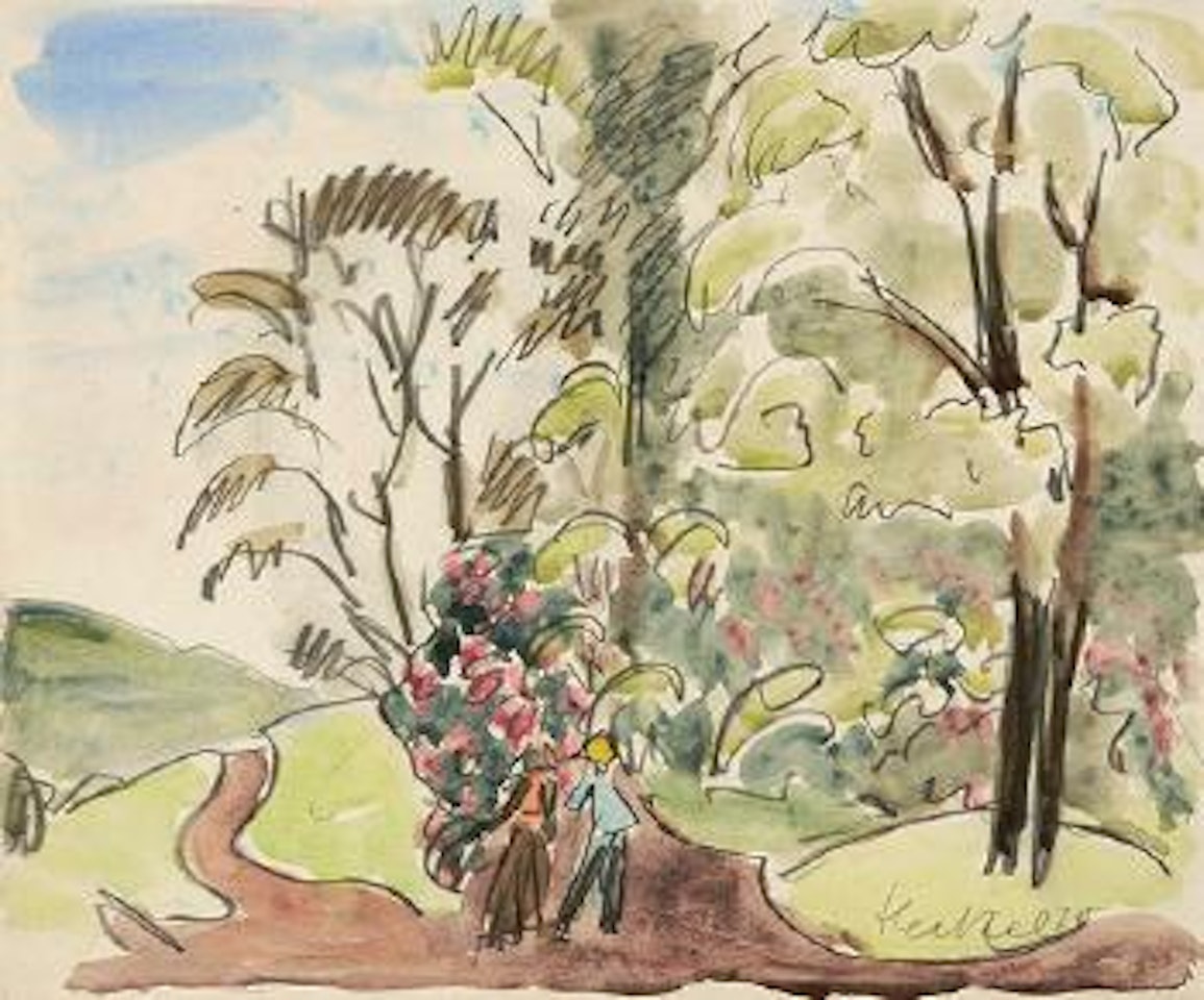 Im Park - Parklandschaft mit 2 Personen by Erich Heckel