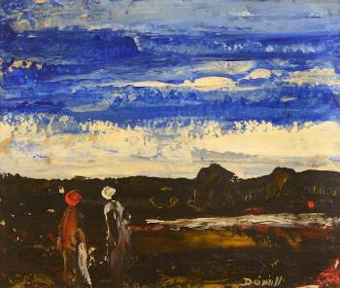Two figures in a landscape by Daniel O'Neill