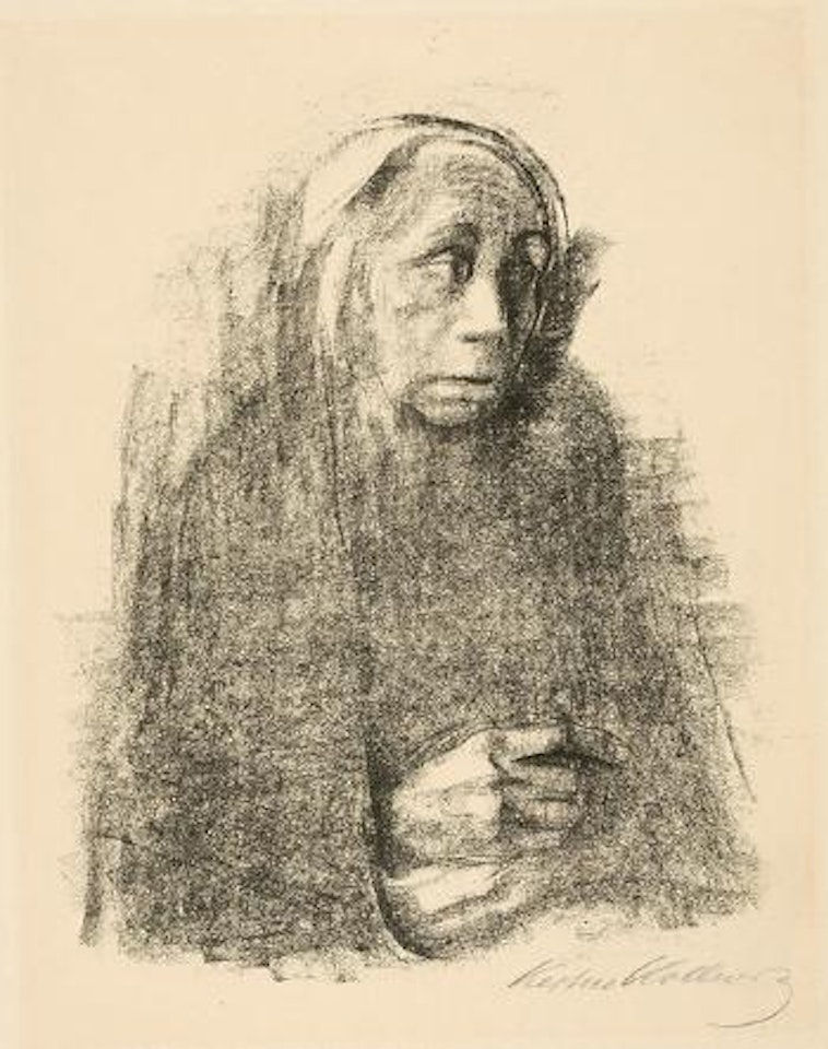 Sitzende Frau mit Umschlagtuch - Selbstbildnis by Kathe Kollwitz
