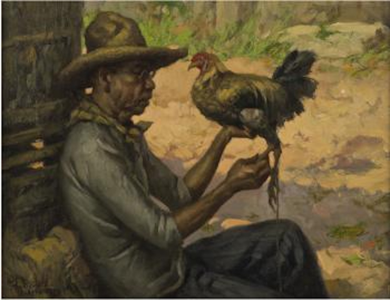 Man with Cockerel by Fernando Amorsolo