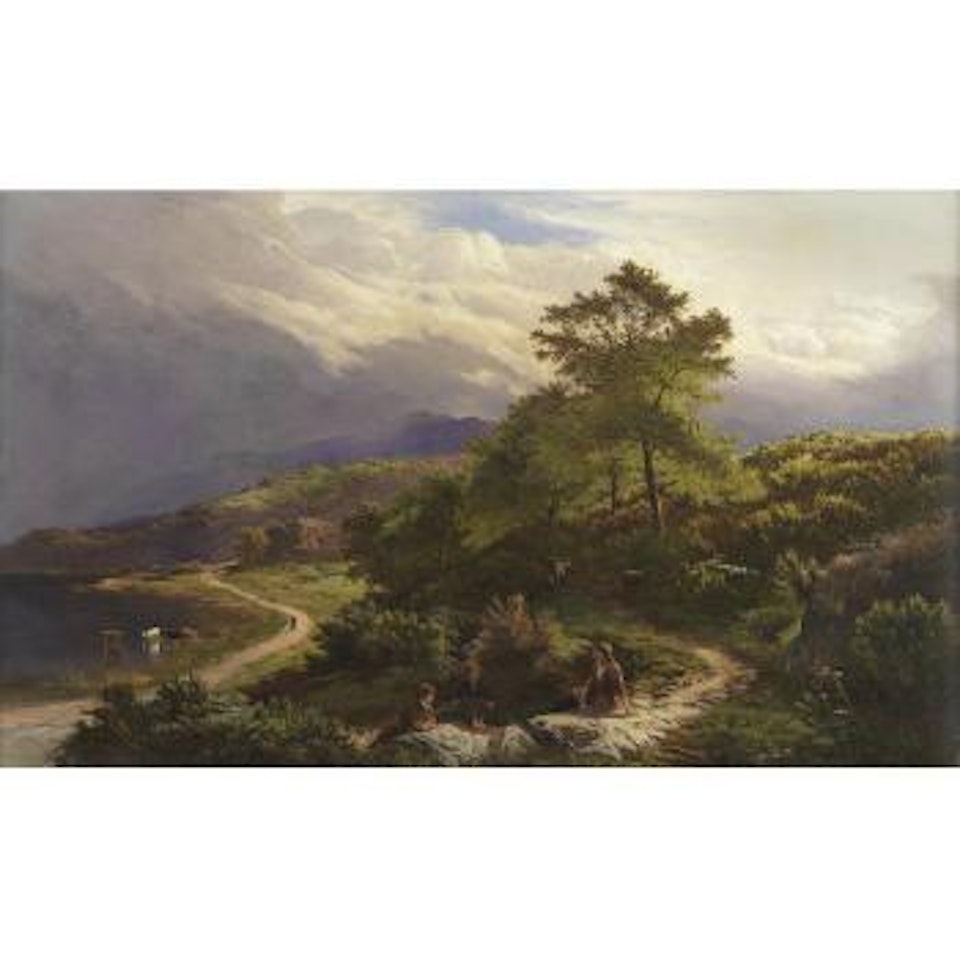 Figures resting in a mountain Landscape by Sidney Richard Percy