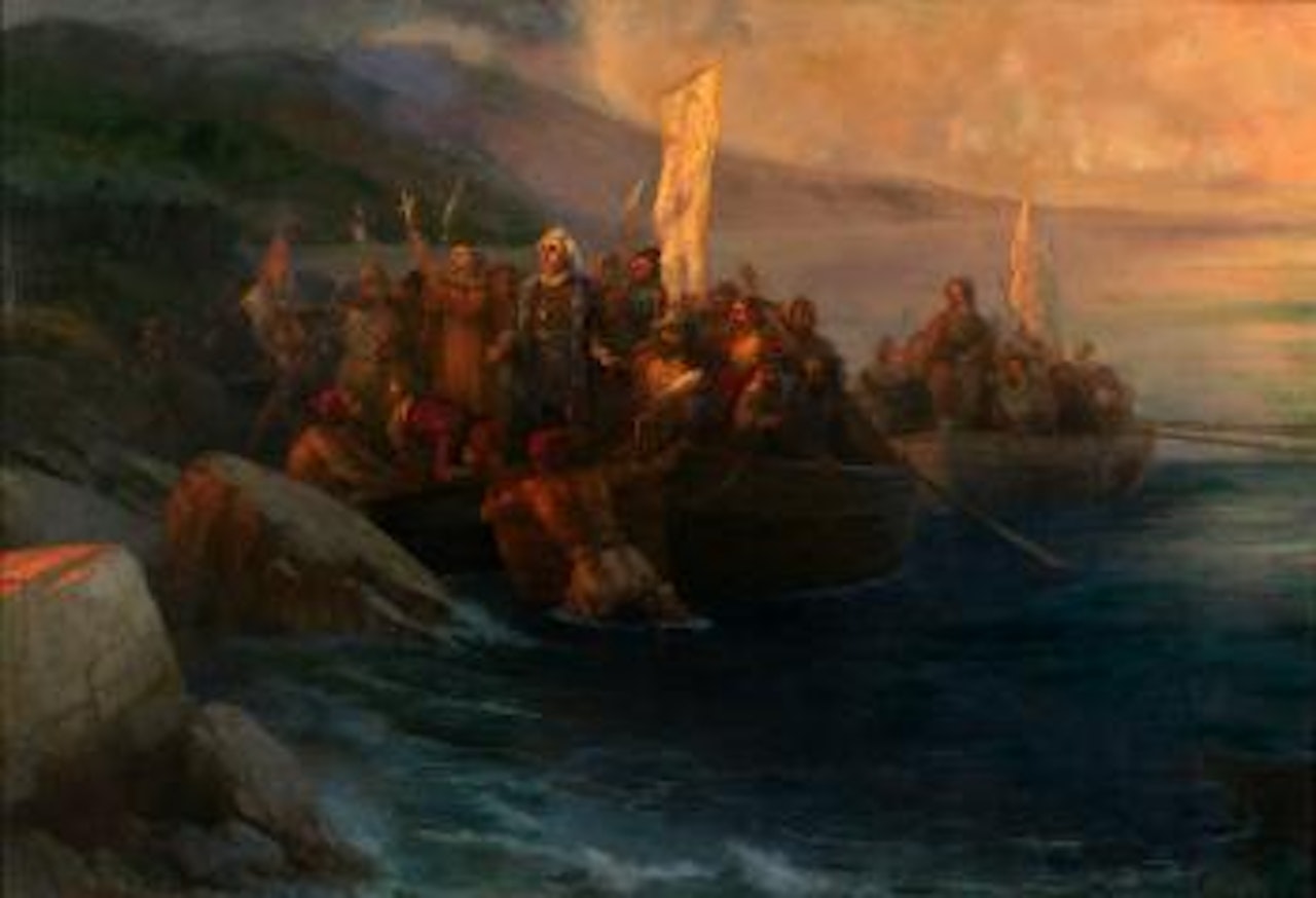 The Disembarkation of Christopher Columbus with Companions on Three Launches, on Friday 12th  October 1492, at Sunrise, on an American Island Named San Salvador by Him on the Very Same Day by Ivan Konstantinovich Aivazovsky