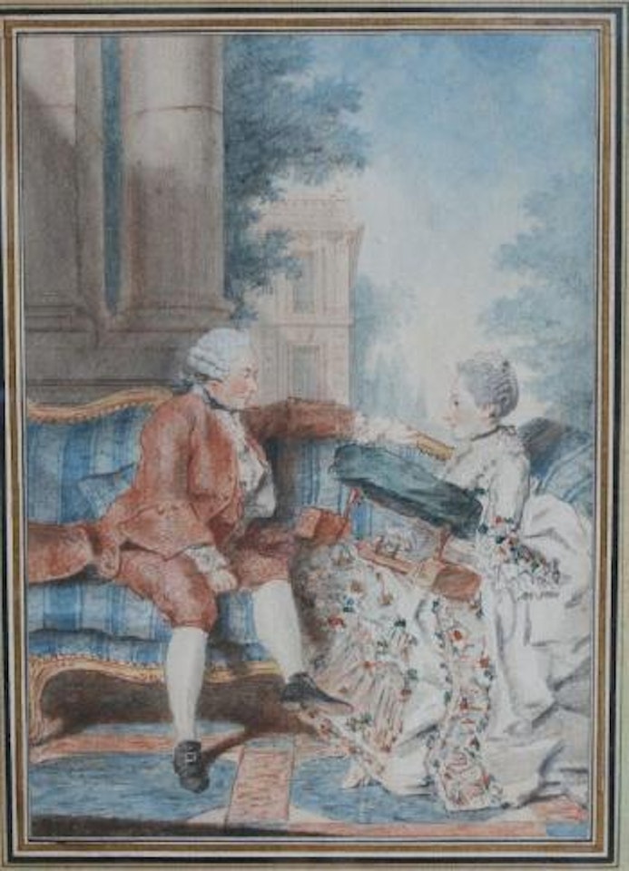 Couple en conversation sur un canapé by Louis Carrogis Carmontelle