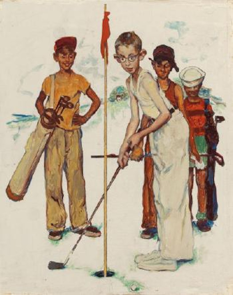 Missed (Four Sporting Boys: Golf), preliminary Brown & Bigelow 'Four Seasons' calendar illustration by Norman Rockwell