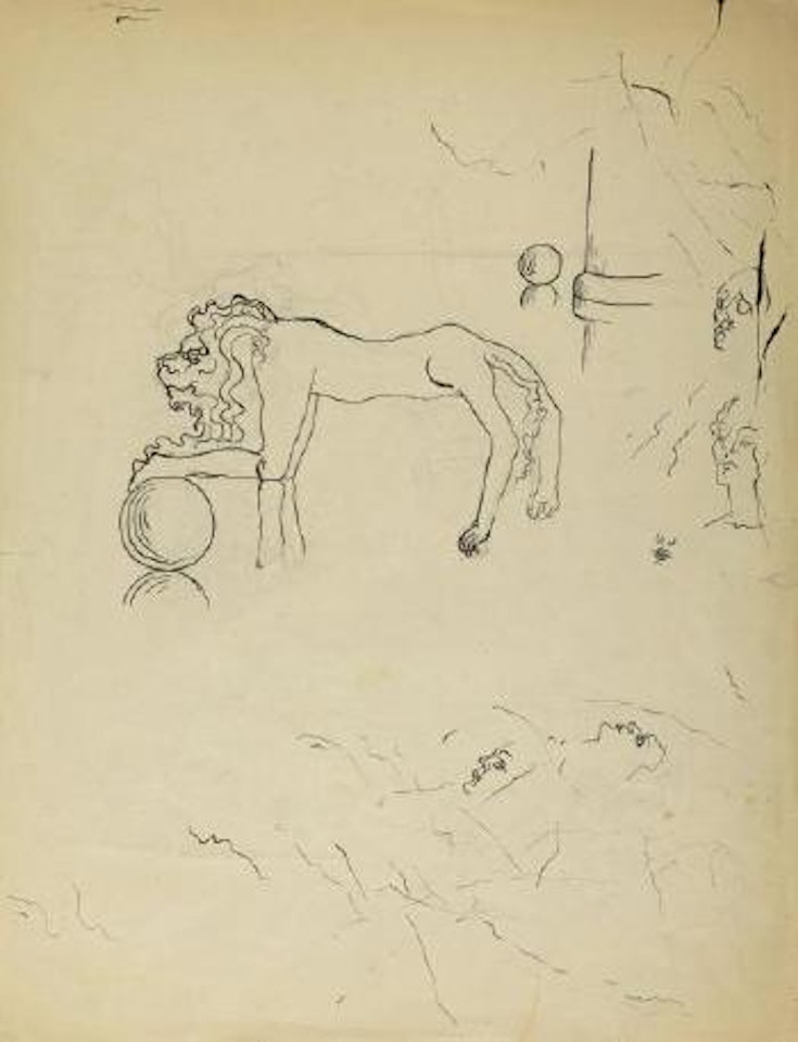 Étude pour femme, cheval, lion by Salvador Dali