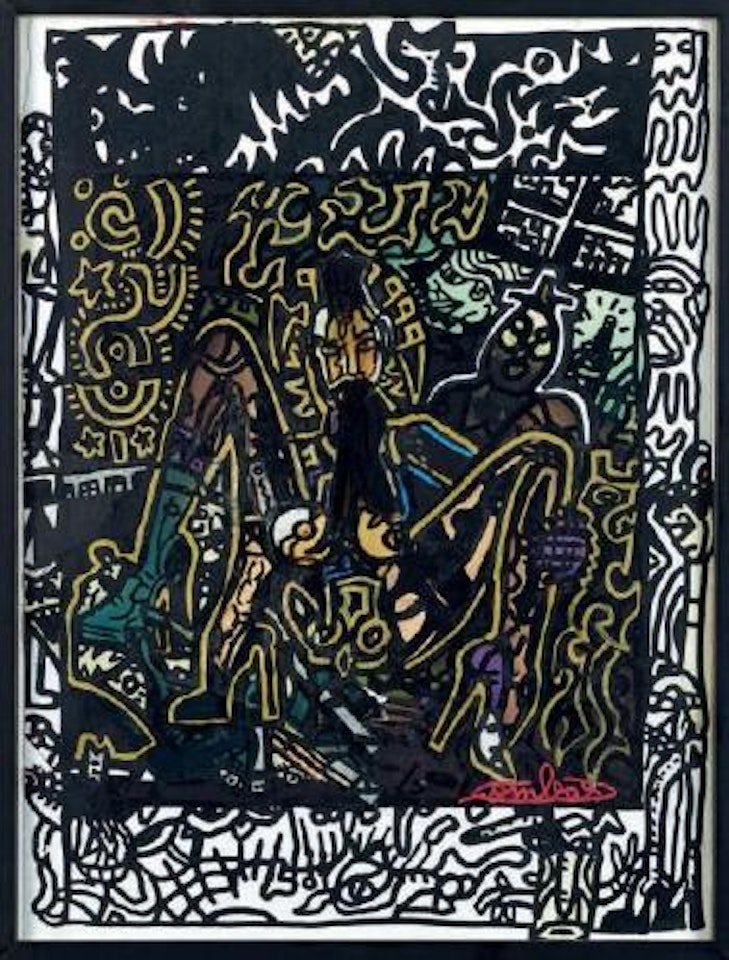 Elle mange un homme qui passe par là et elle me fixe de ses yeux cervicaux by Robert Combas