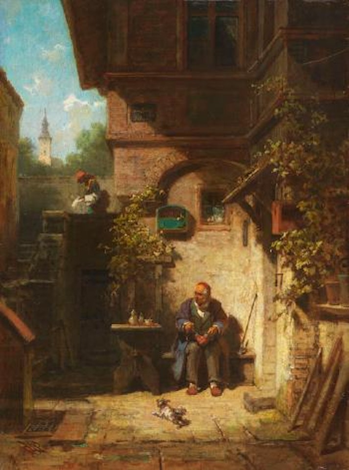 In Erwartung der Zeitung by Carl Spitzweg