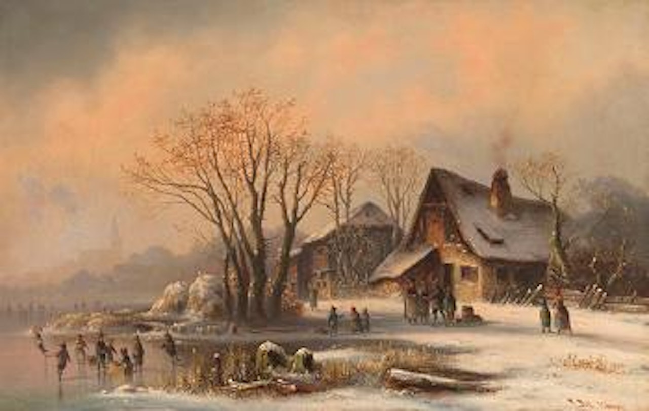 Schlittschuhläufer im winterlichen Moorenweis by Anton Doll