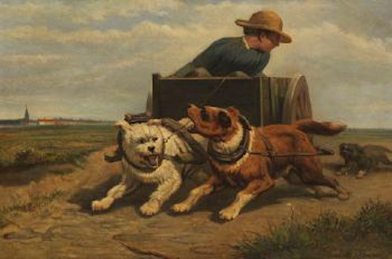 Junge mit Hundewagen by Henriette Ronner-Knip