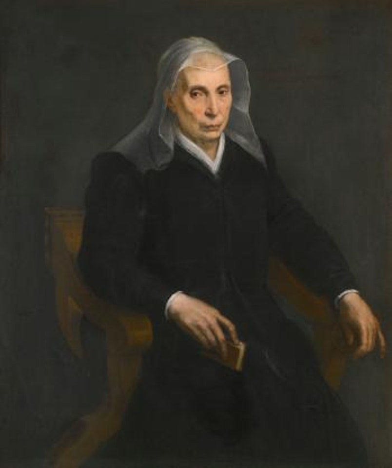 Portrait of an Old Lady holding a prayer book by BOLOGNESE SCHOOL
