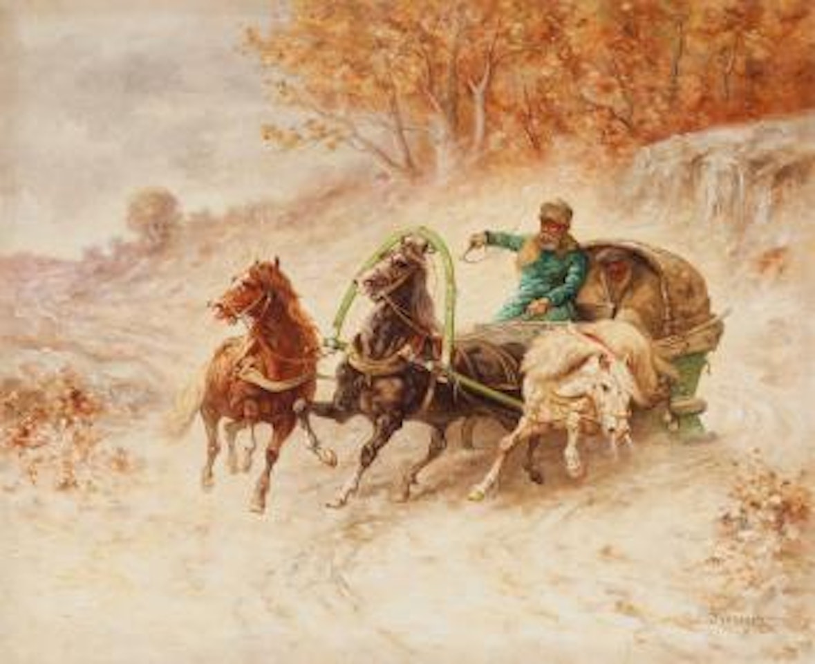 Troika con cavalli by Adolf Schreyer