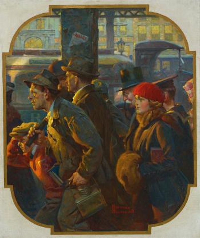 End of The Working Day (Commuter Rush) by Norman Rockwell