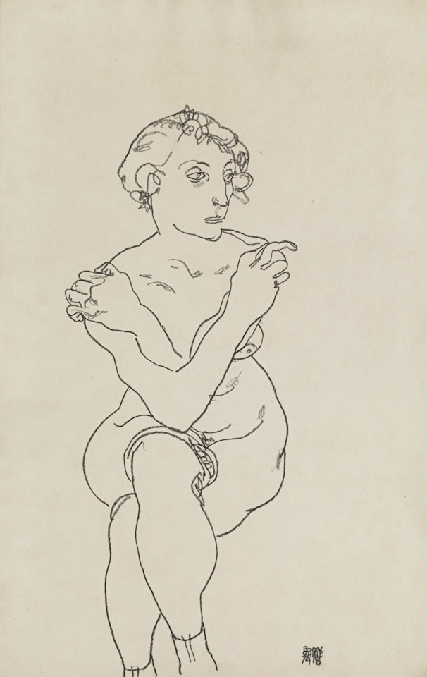 SITZENDER AKT MIT ÜBERKREUZTEN ARMEN UND BEINEN (SEATED FEMALE NUDE, ARMS AND LEGS CROSSED) by Egon Schiele