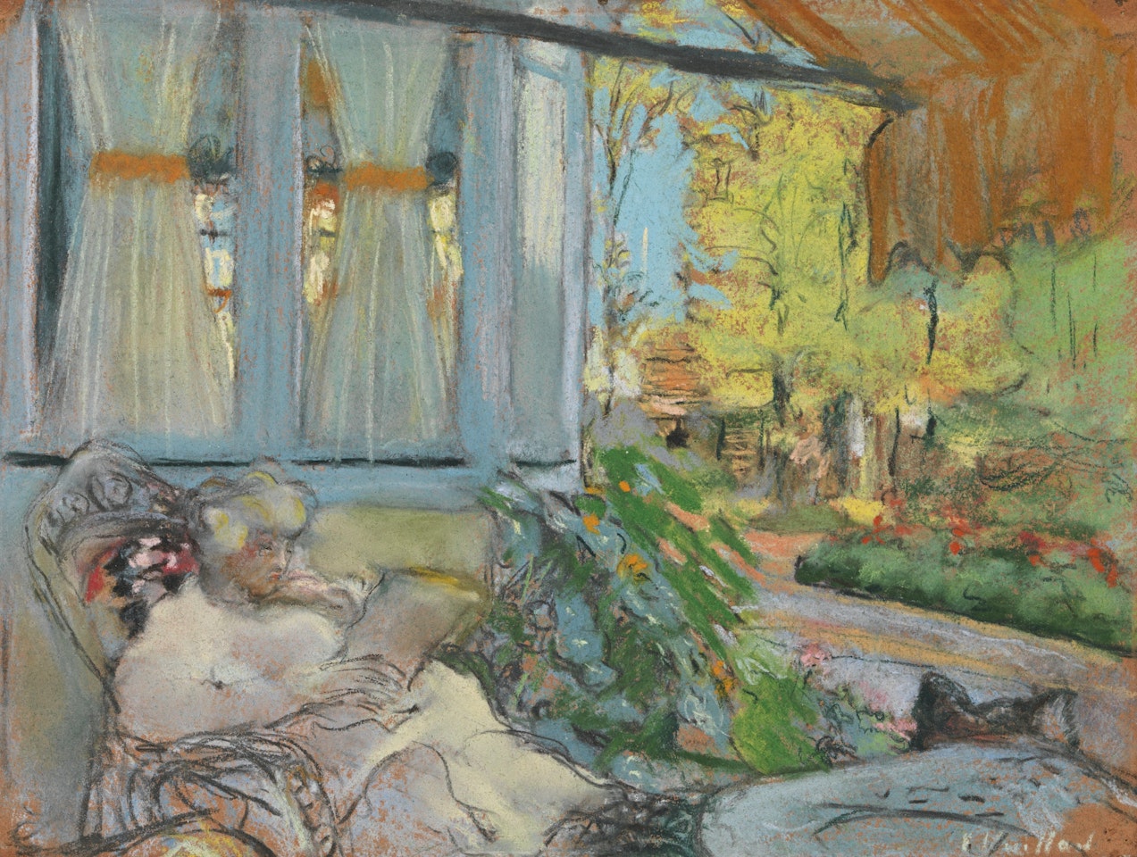 MADAME HESSEL LISANT SUR LA TERRASSE DU CLOS CÉZANNE by Édouard Vuillard