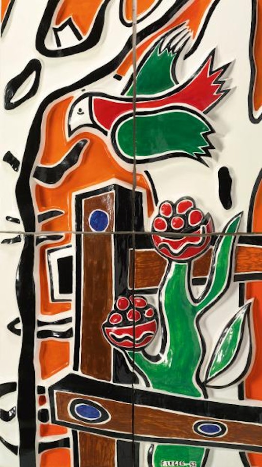 Oiseau À La Fleur, Fond Orange by Fernand Leger