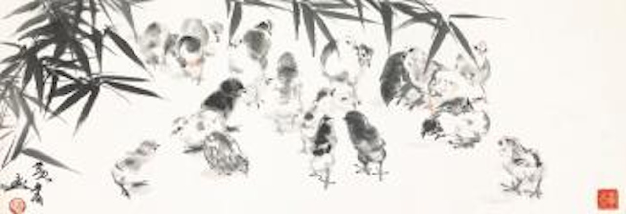 Bamboo And Chicks by Huang Zhou