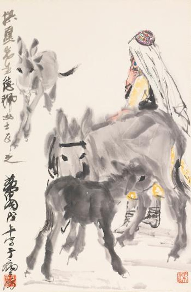 Maiden And Donkeys by Huang Zhou