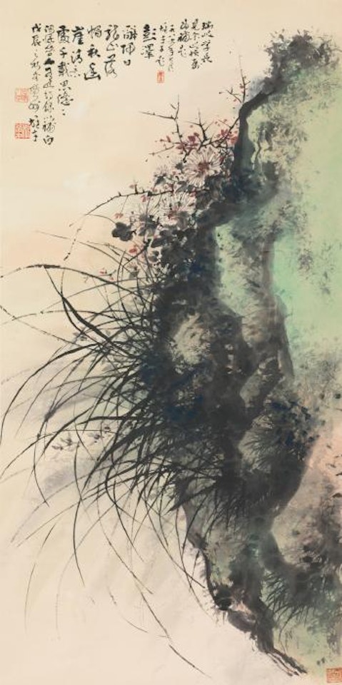 Orchid, Daisy And Rock by Li Xiongcai