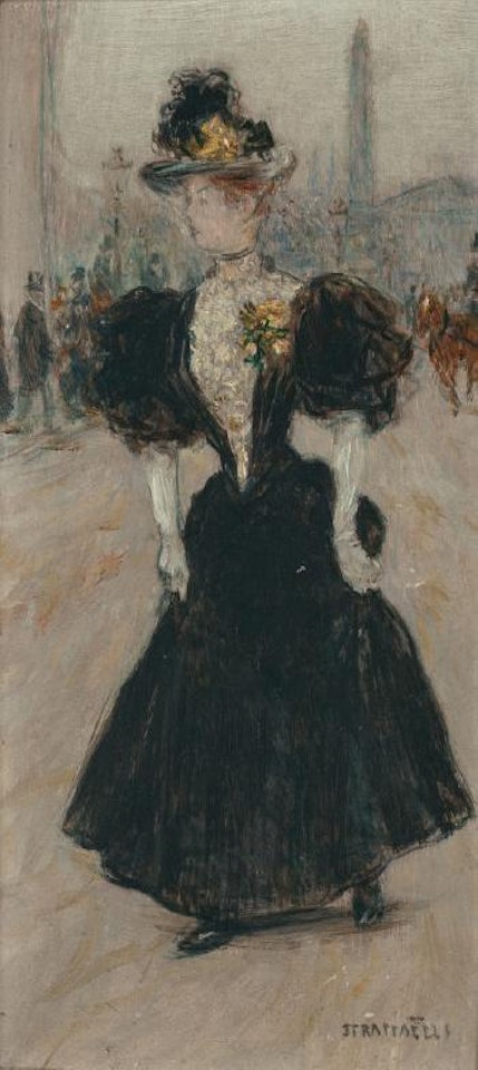 An Elegant Young Lady Crossing the Place de la Concord with the Obelisk Beyond by Jean Francois Raffaelli