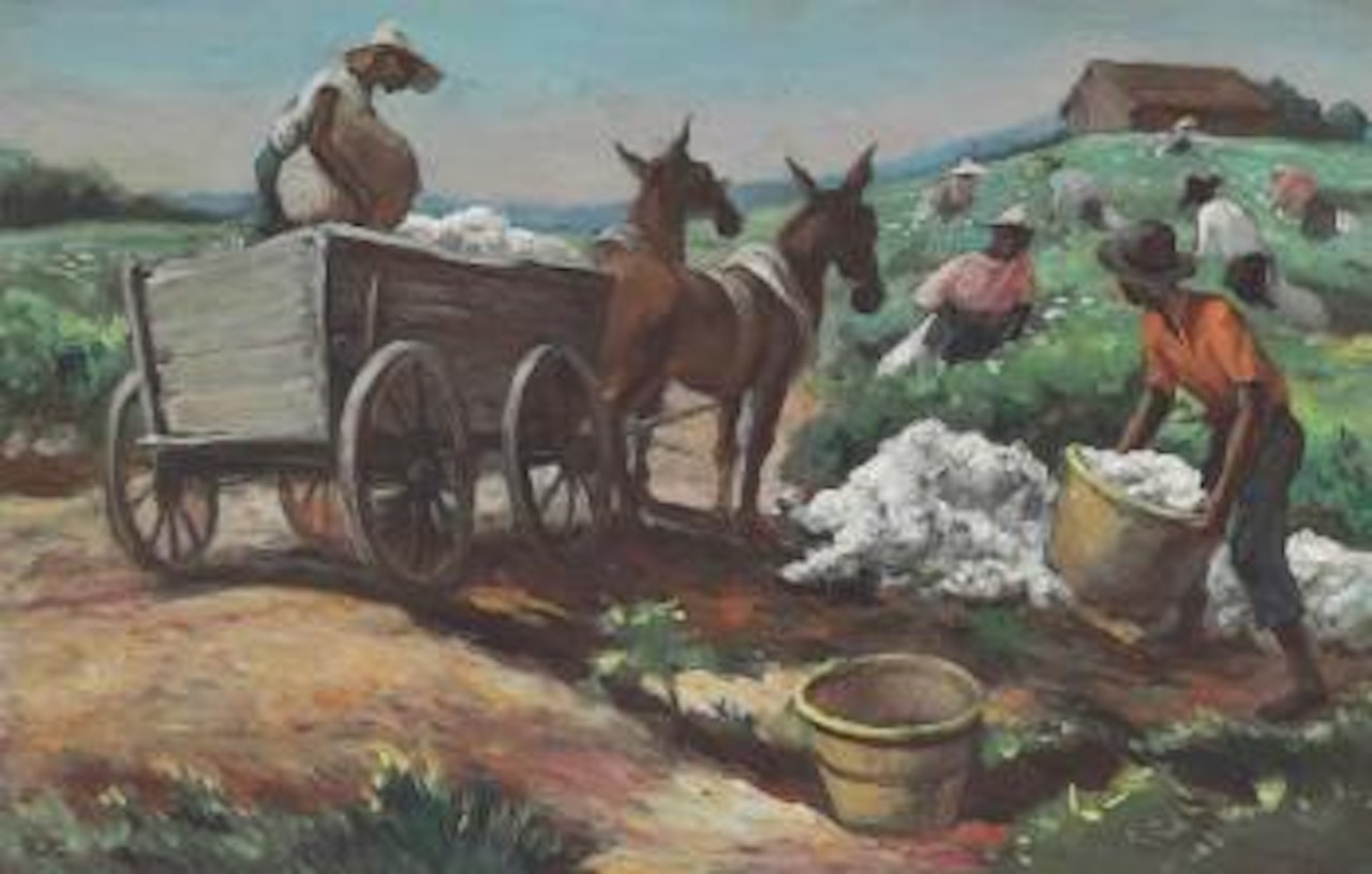 Cotton picking and loading by Thomas Hart Benton