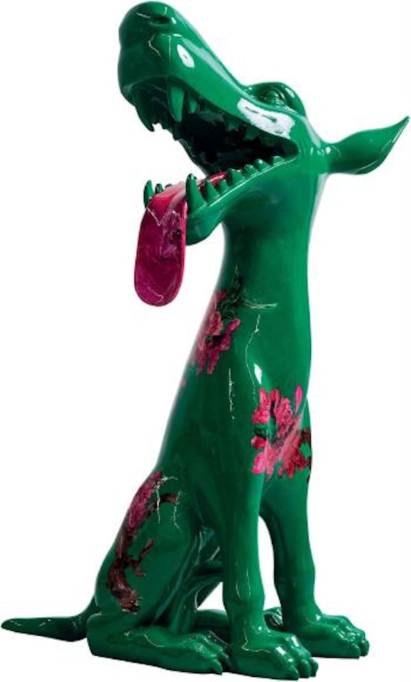 Green Dog with Peach Blossom by Zhou Chunya