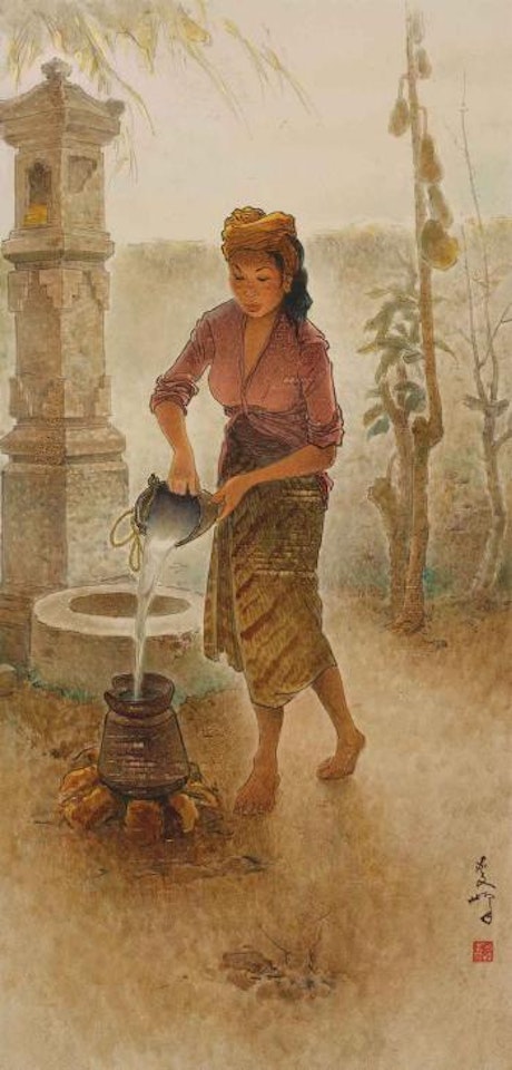 Balinese Lady fetching Water by Lee Man Fong