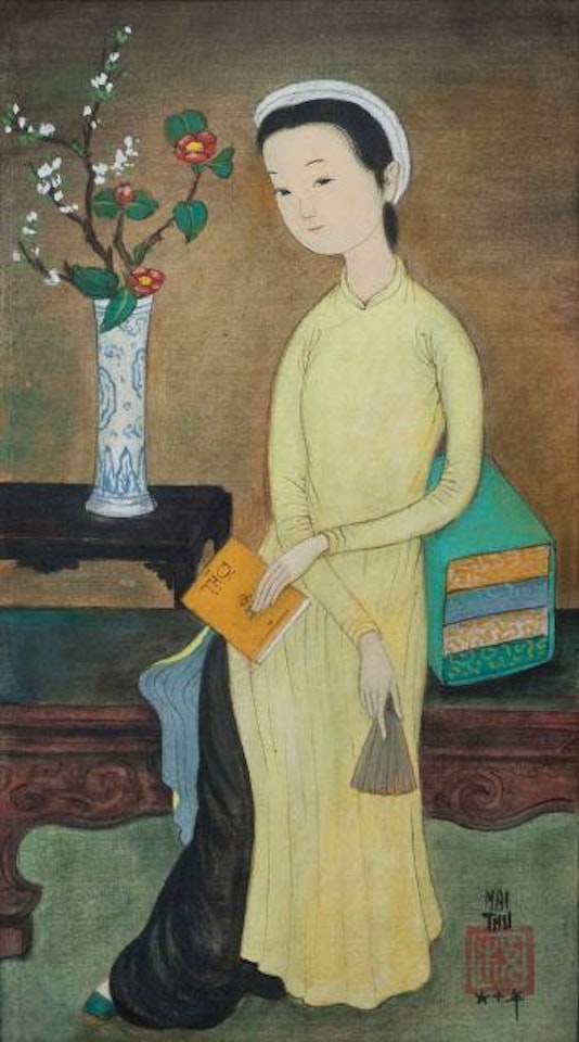 Seated Girl with a Book by Mai Trung Thu