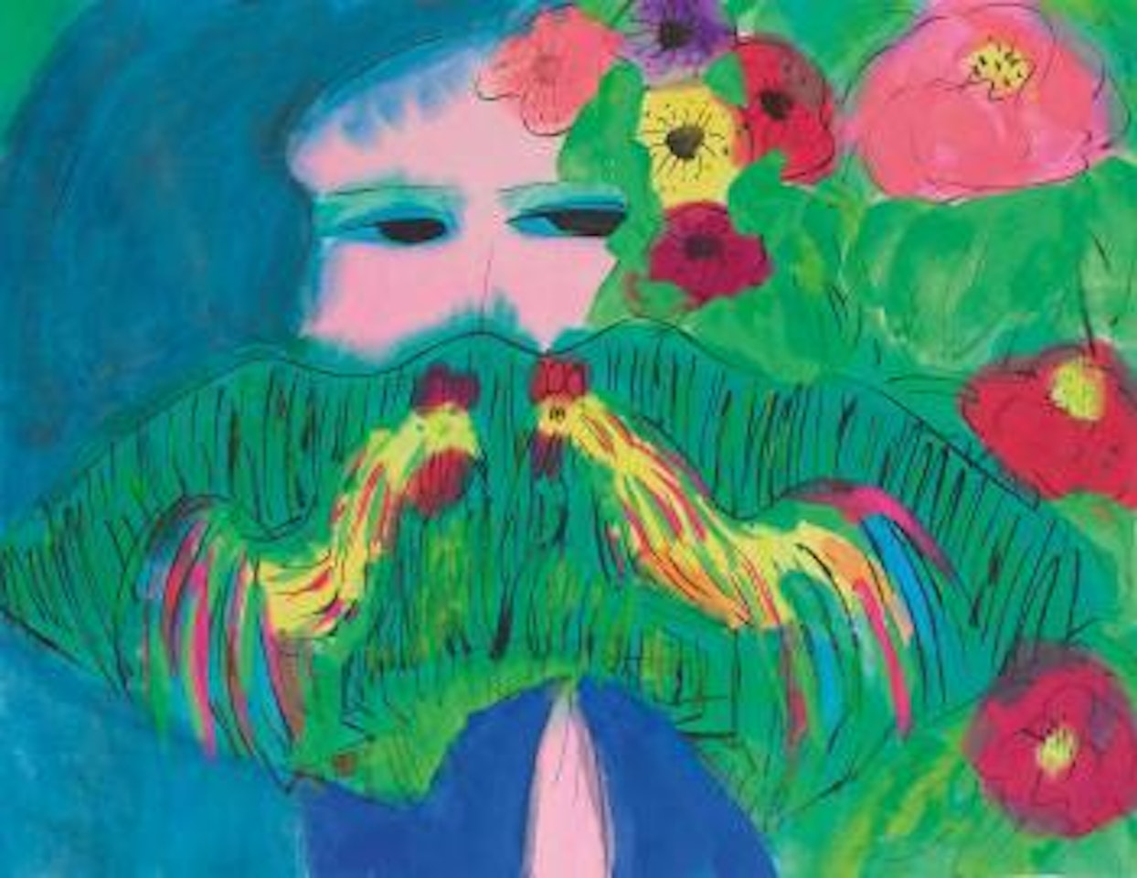 Lady with a Double-rooster Fan by Walasse Ting