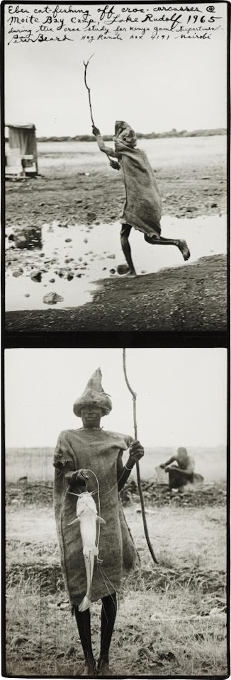 Ebei cat-fishing off croc-carcasses at Moite Bay Camp, Lake Rudolf by Peter Beard