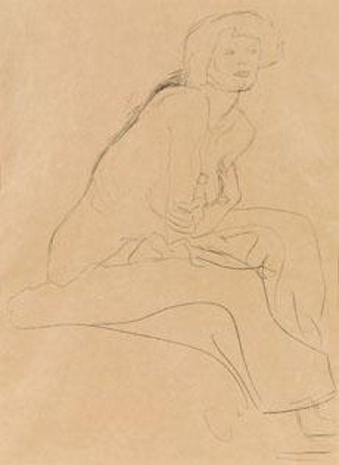 Vorgebeugt sitzende Aktfigur by Gustav Klimt