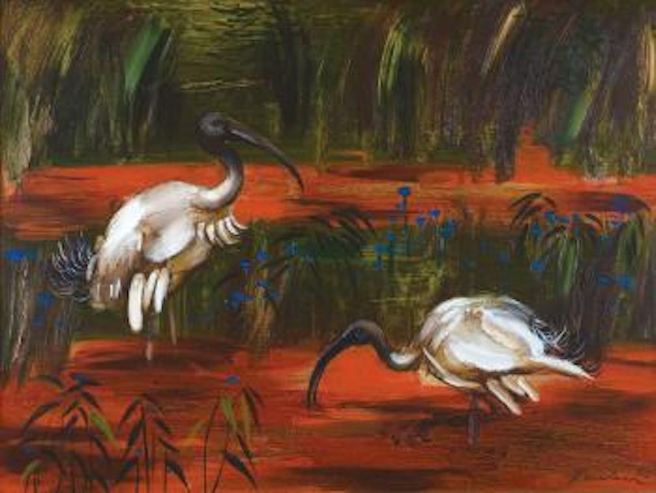 Ibis feeding by Albert Tucker
