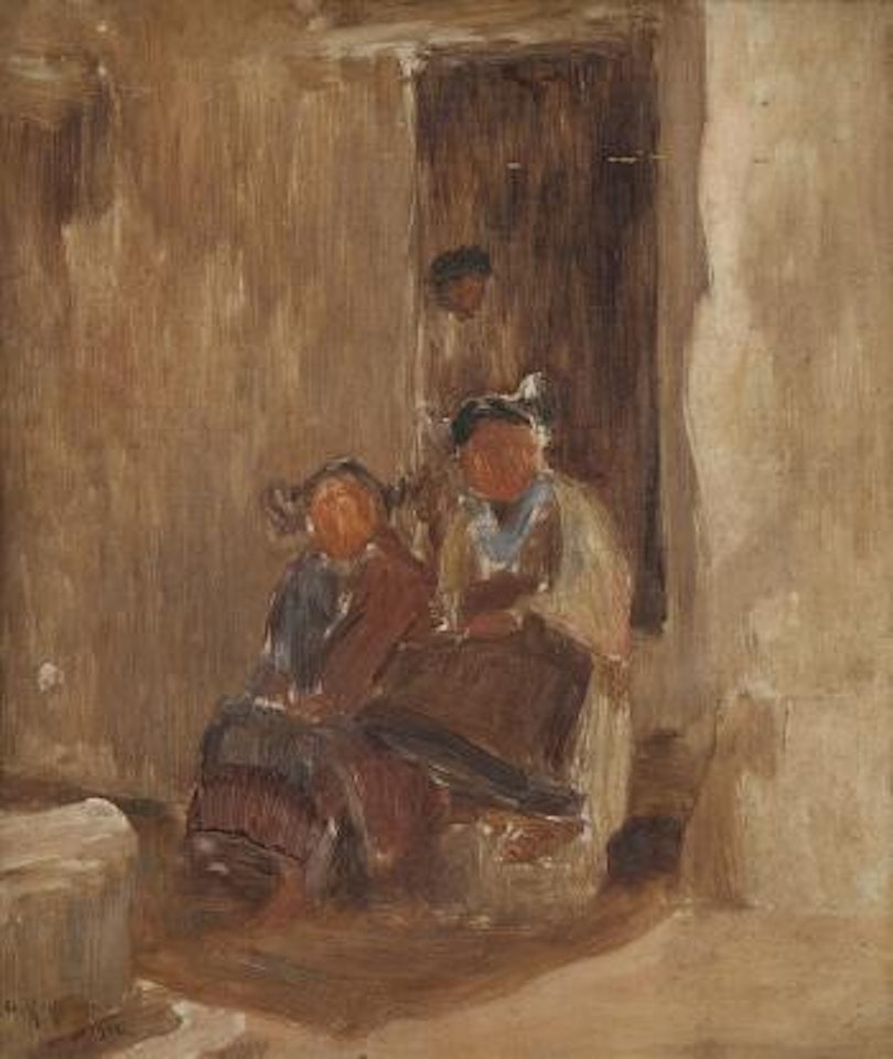 Figures in a doorway by Granville Redmond
