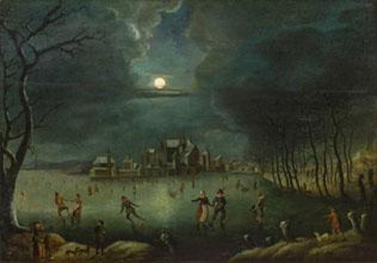 Eisläufer im Mondschein by Jan Abrahamsz. Beerstraten