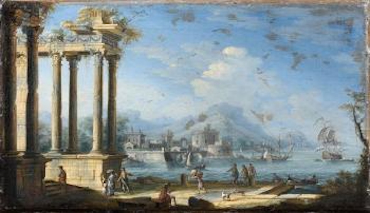Temples antiques sur un littoral méditerranéen animé de personnages by Gennaro Greco
