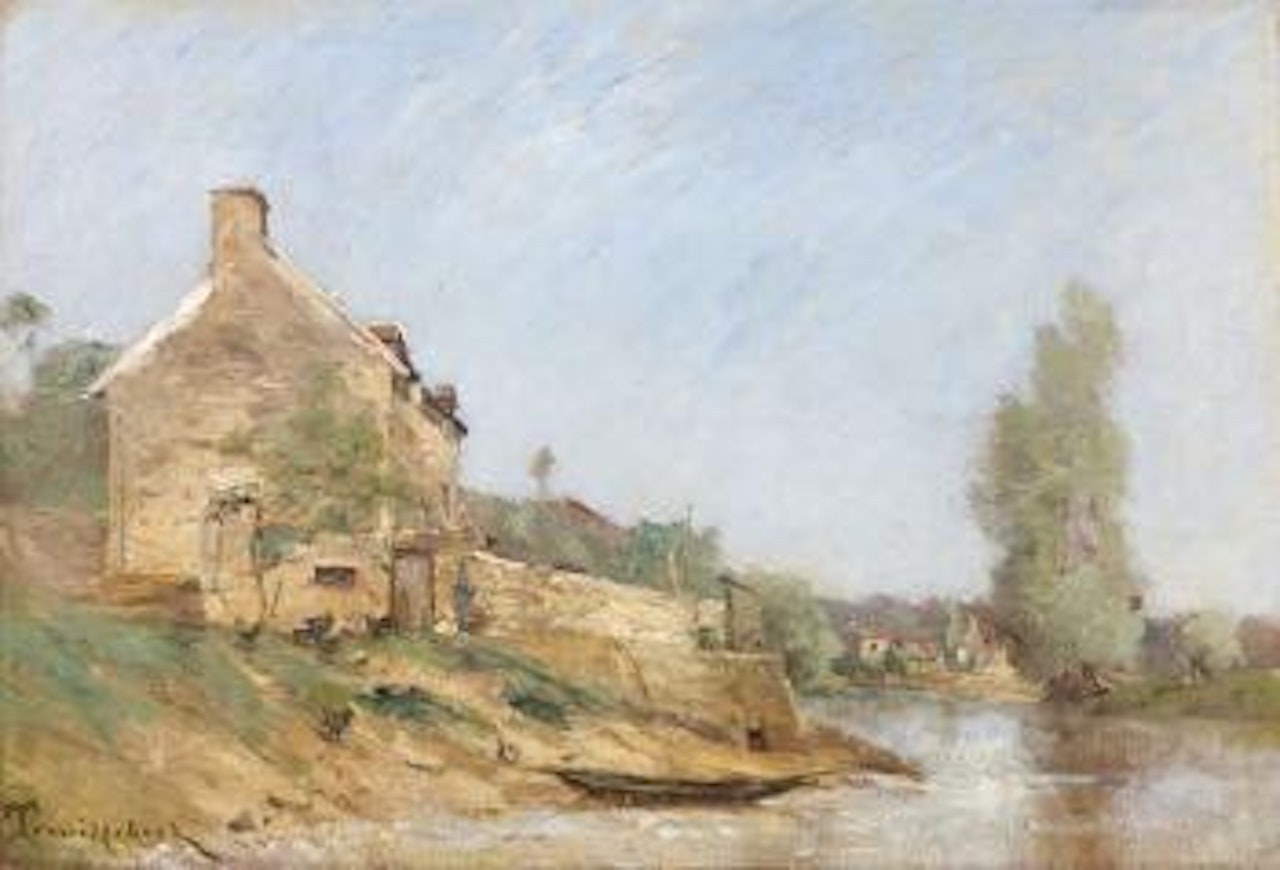 Ferme au bord d'une rivière by Paul Désiré Trouillebert