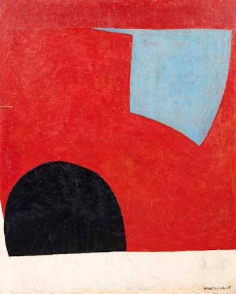 Forme bleue sur fond rouge by Serge Poliakoff