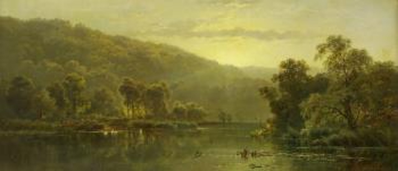 A River Landscape with Swans and Gulls by Alfred de Breanski