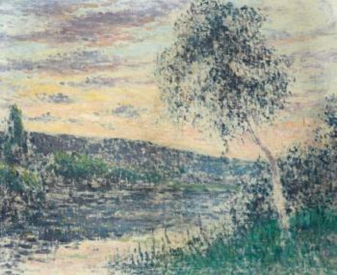 Paysage. Portrait de femme à la robe rouge by Maximilien Luce